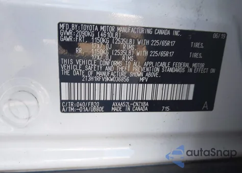 2019 Toyota Rav4 Le from USA, damaged, VIN 2T3H1RFV9KW036856